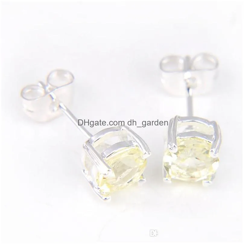 luckyshine holiday gift jewelry 5 mm round brazilian citrine silver womens cz wedding bright stud earings piercing 30 pairs e0190