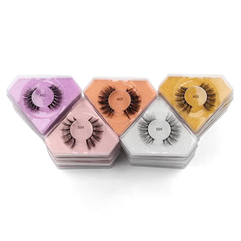 1 pair of natural thick eyelashes colorful false eyelash diamond eye lash packaging box tapared crisscross winged makeup wholesale individual