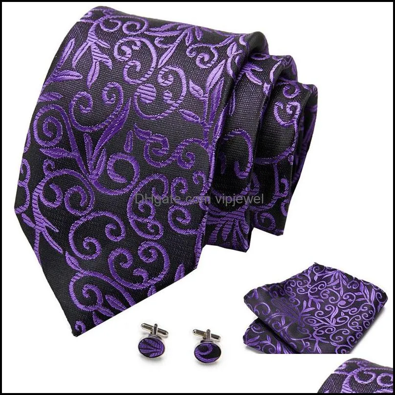 business tie for men silk neck ties dots necktie set plaid cufflinks wedding fashion accessories 145cm