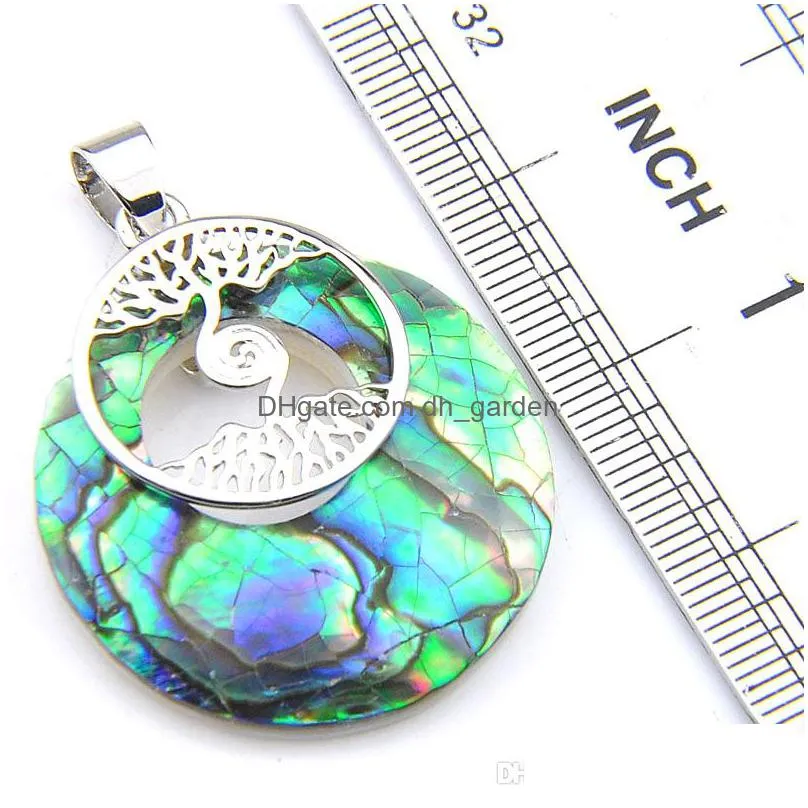 luckyshine 10 pcs /lot classic abalone shell handmade rainbow silver necklace pendants tree of life weddings pendants jewelry