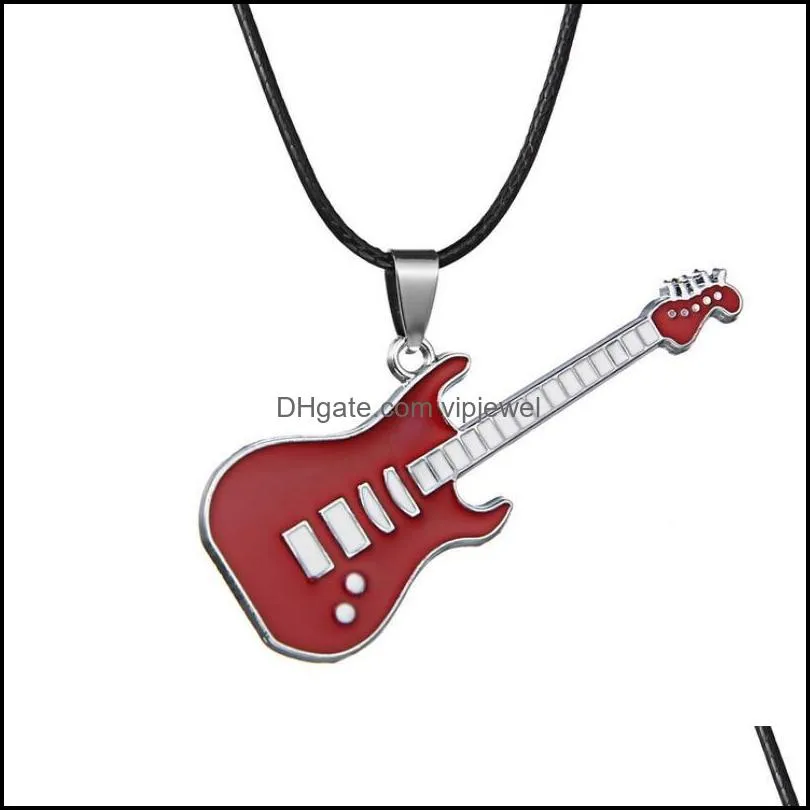 fashion stainless steel guitar necklace for men pendants leather chain male necklaces