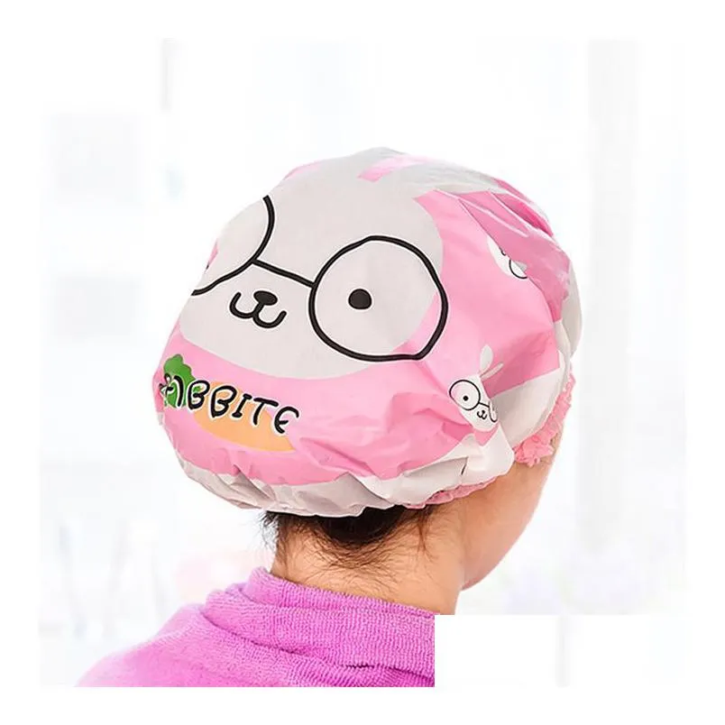 cartoon animal baby shower cap kids hair cap pvc reusable hair bonnet sauna bathroom products waterproof shower cap for women