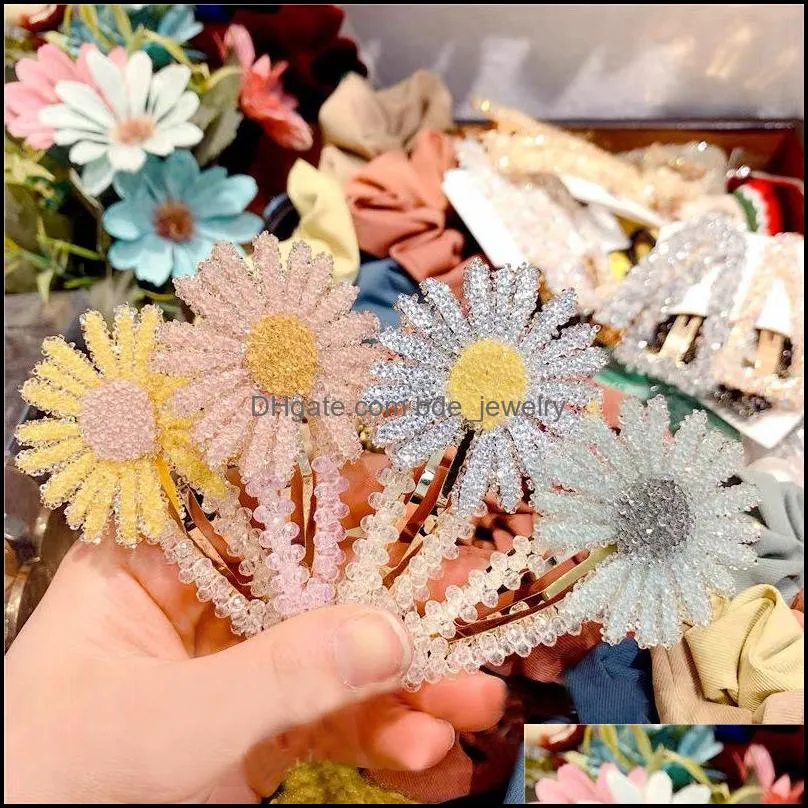 2020 korea small daisy hair clip for girls women water drop shape crystal geometric flower duckbill barrette hairpin hair accessories