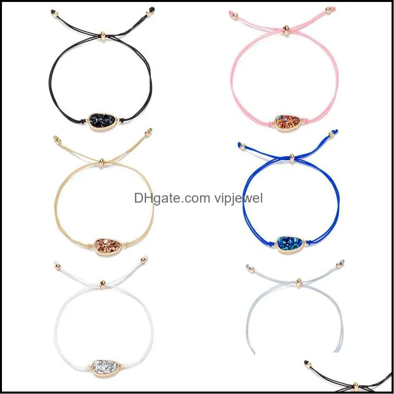 handmade crystal quartz druzy bracelet arrival colorful natural stone rope bracelets bangles for women summer beach jewelry