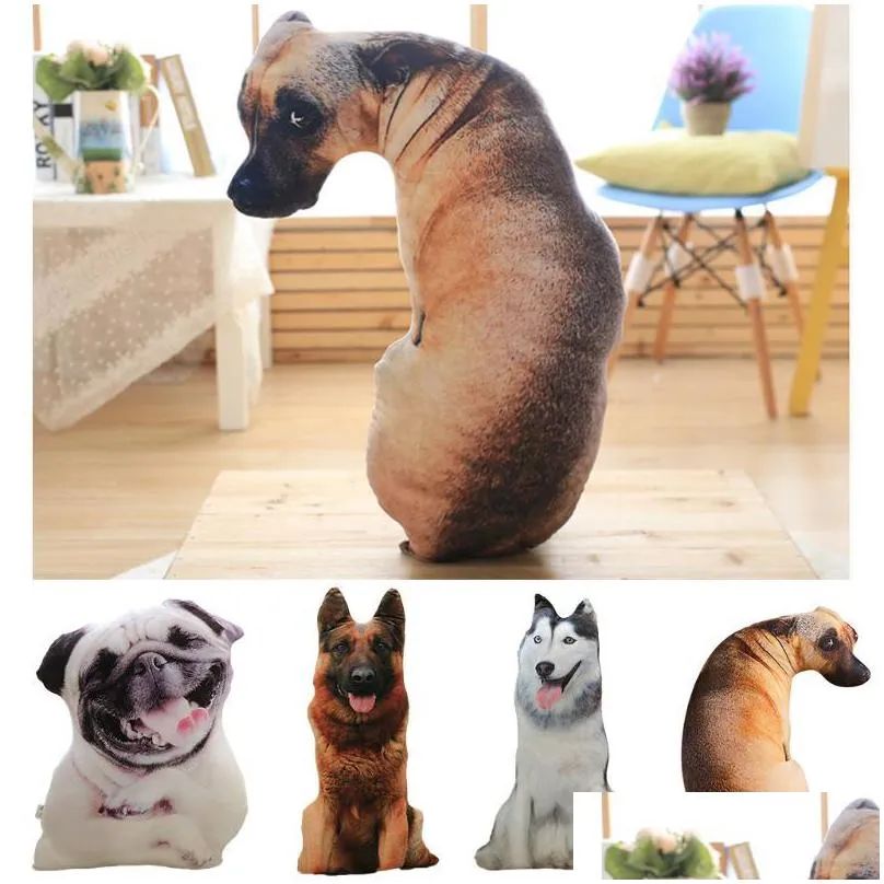 cushion/decorative pillow 3d sitting dog shaped plush lifelike shepherd husky hound shar pei spotty stuffed kids adults collection