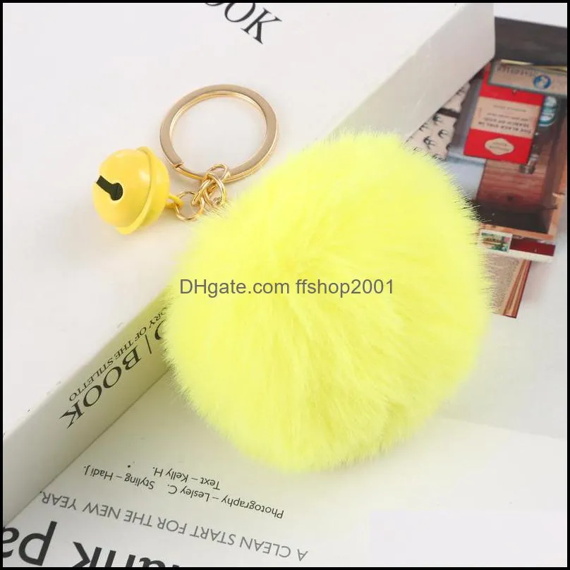 creative bell pompom key rings for lady fluffy plush keychains faux rabbit fur ball keyfobs holder fashion accessories p153fa