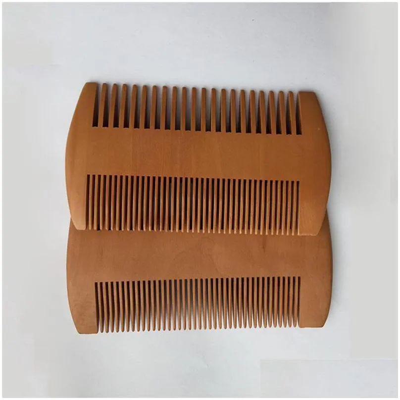 wooden double sided hair comb household sundries super narrow thick wood beard combs hairdressing styling brush health care peach pocket