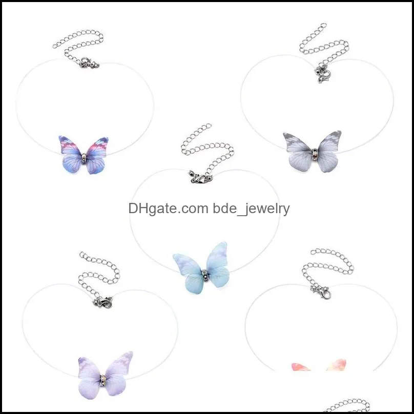 2019 elegant crystal colorful 3d butterfly chokers necklace invisible fish line silk necklaces for women gift 3d yarn choker