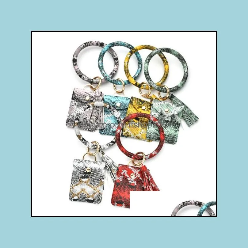 pu purse key ring cart bag tassel bangle wristlet keychain leopard pattern wallet bangles bracelet credit cards keyring q16fz