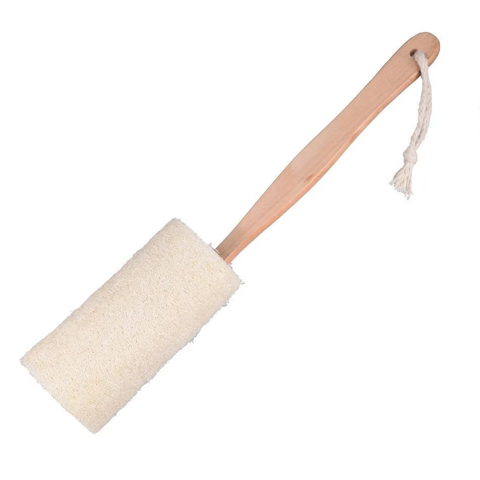 natural loofah bath brush with long wood handle exfoliating dry skin shower body scrubber spa massager