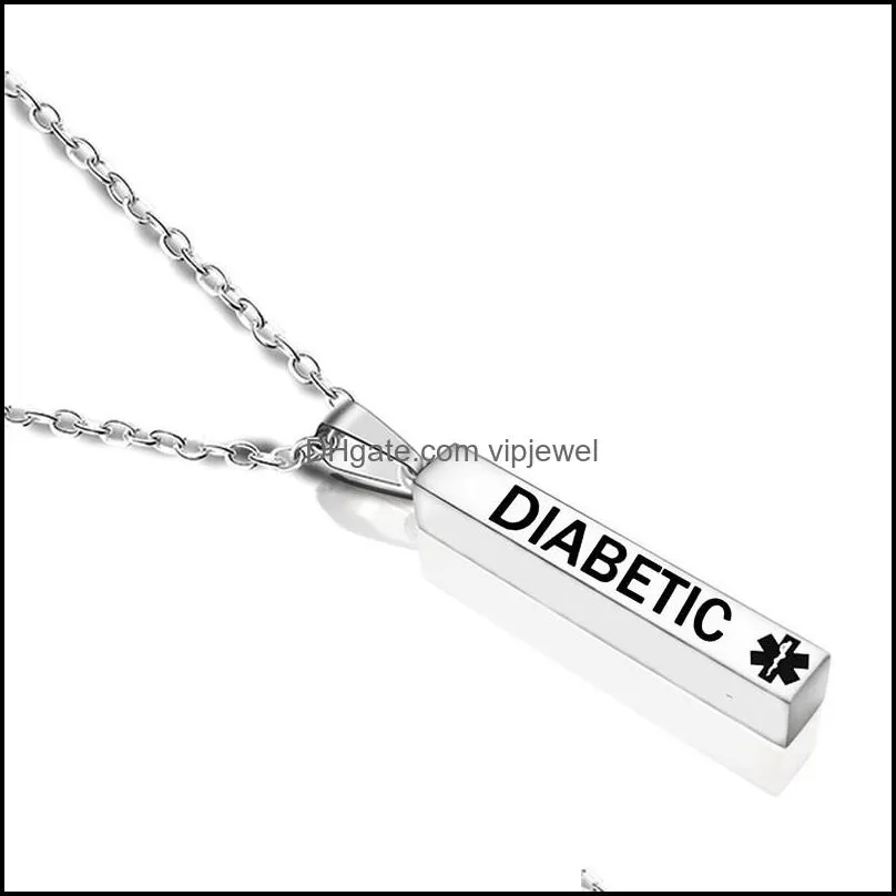 diabetic medical alert pendant necklace stainless steel wishing pillar columnar disease necklaces women men jewelry