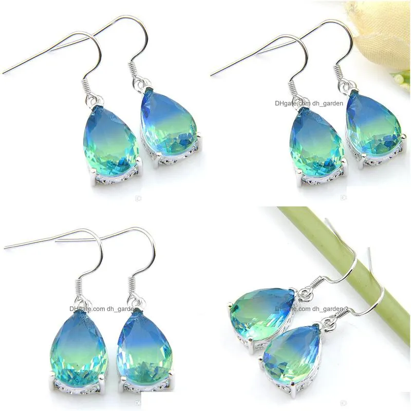 luckyshine anniversary gift jewelry fire blue bicolored tourmaline gemstone silver russia american australia for women drop earrings