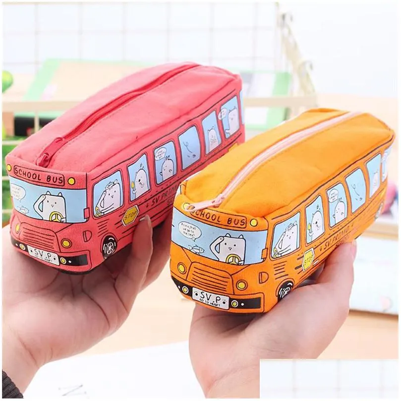 creative large canvas car pencil bags school supplies bus pencil cases pouch girl boys stationery pen case storage holder