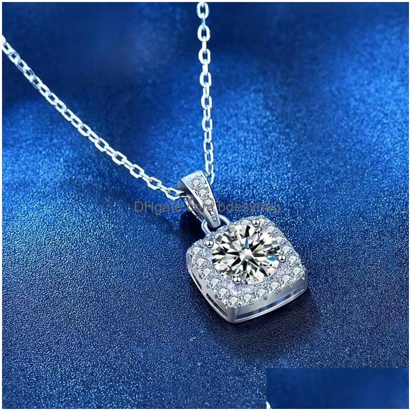 pendant necklaces trendy 925 sterling silver square moissanite necklace women jewelry 0.5ct d color vvs1 charm birthday giftpendant