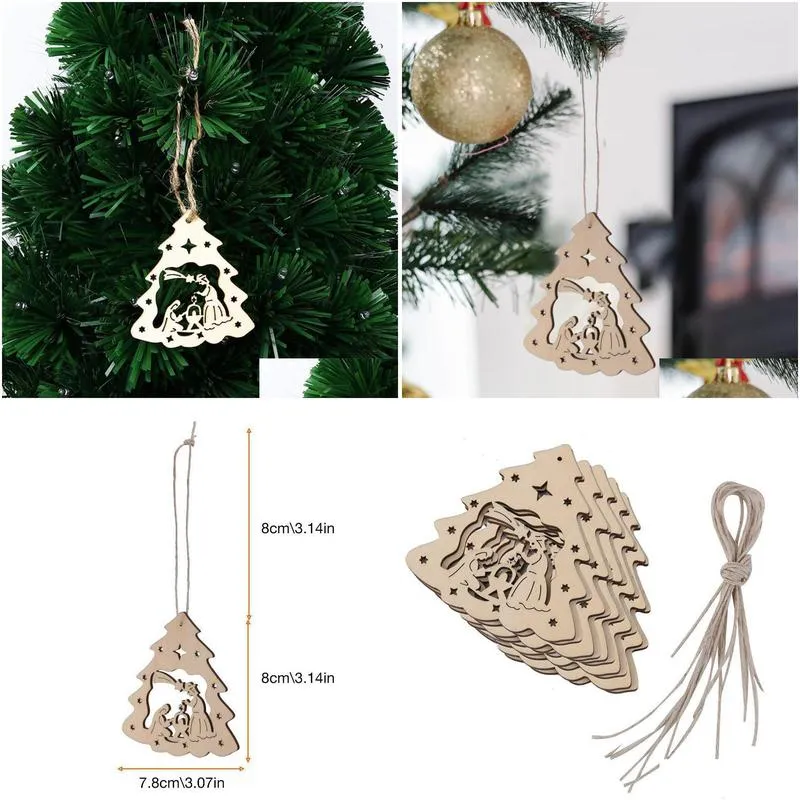 christmas decorations wooden tree set traditional nativity keepsake embellishments with strings diy crafts decor for tchristmas