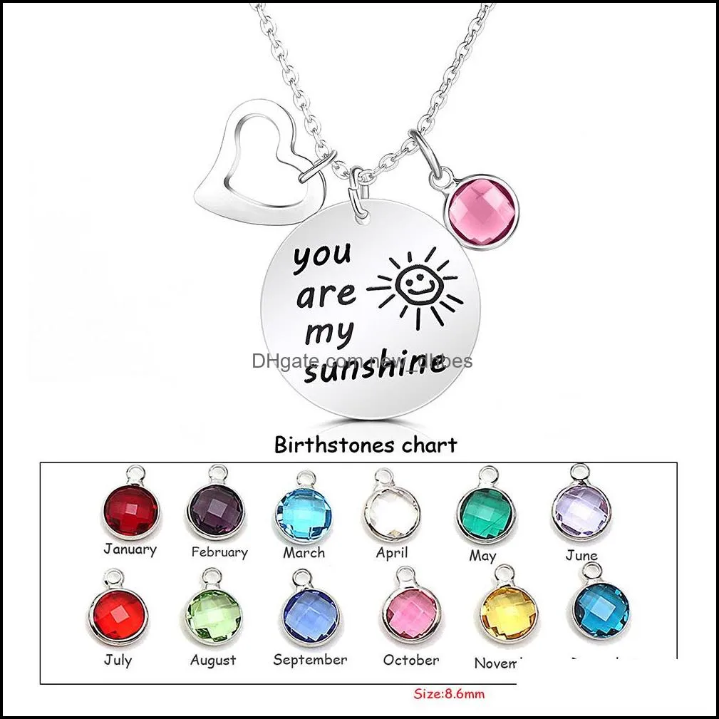 you are my sunshine pendant necklace for women fashion stainless steel round birthstone charm jewelry love gifts