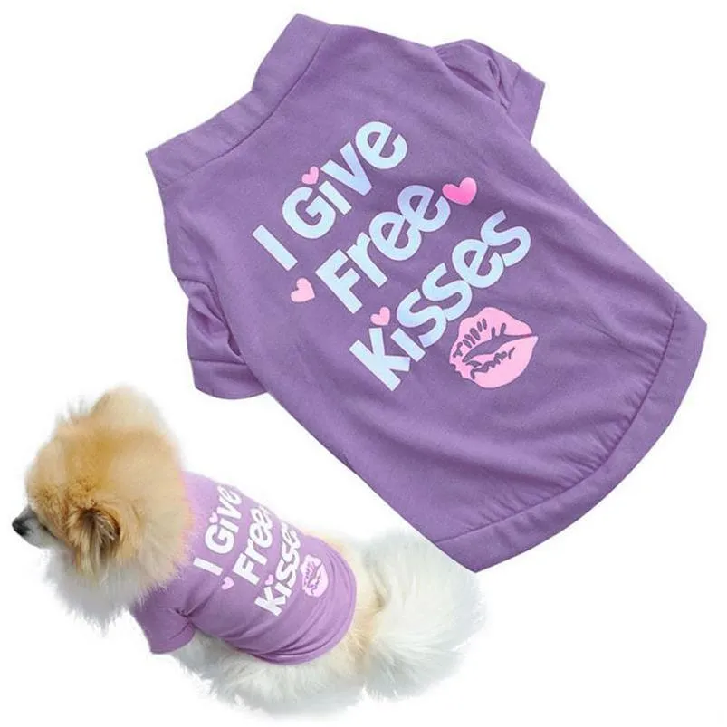 3 colors pet cat dog clothes summer i give kisses style pupppy doggy t shirt vest girl dog apparel