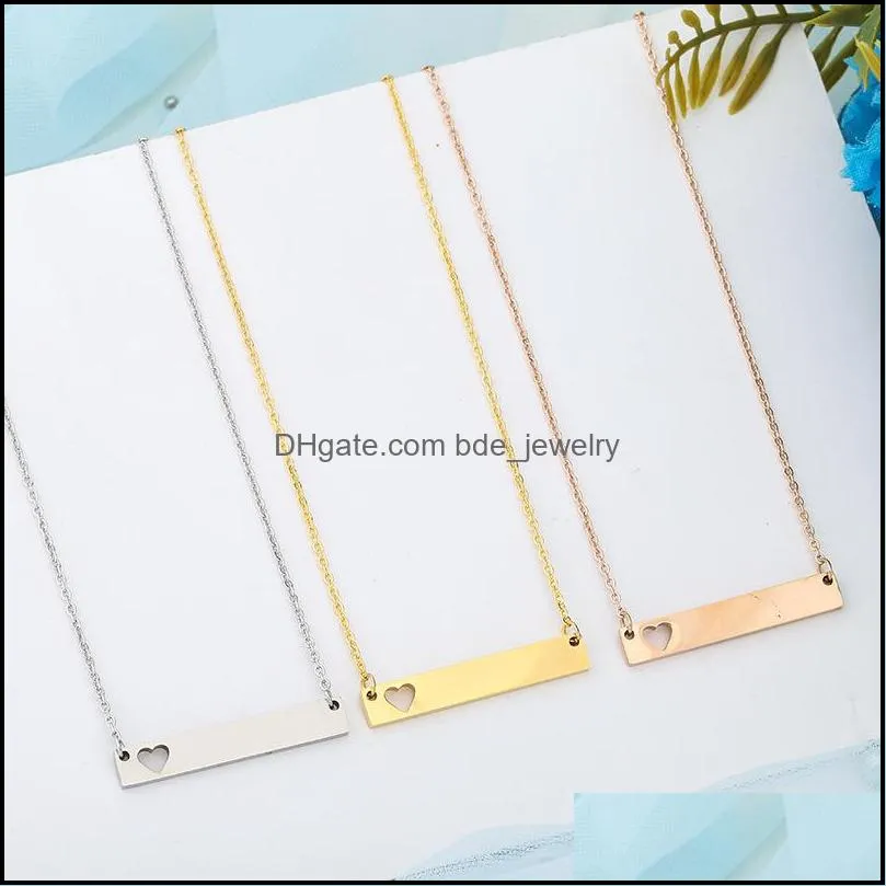 love heart bar pendant necklace for women mother daughter stainless steel blank bar tag pendant gold necklace friends jewelry for