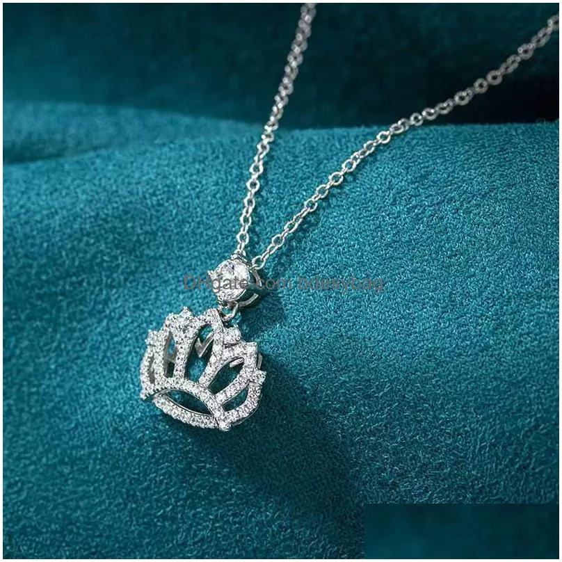 other trendy 925 sterling silver 4mm d color vvs1 moissanite crown pendant necklace for women jewelry white gold plated birthday