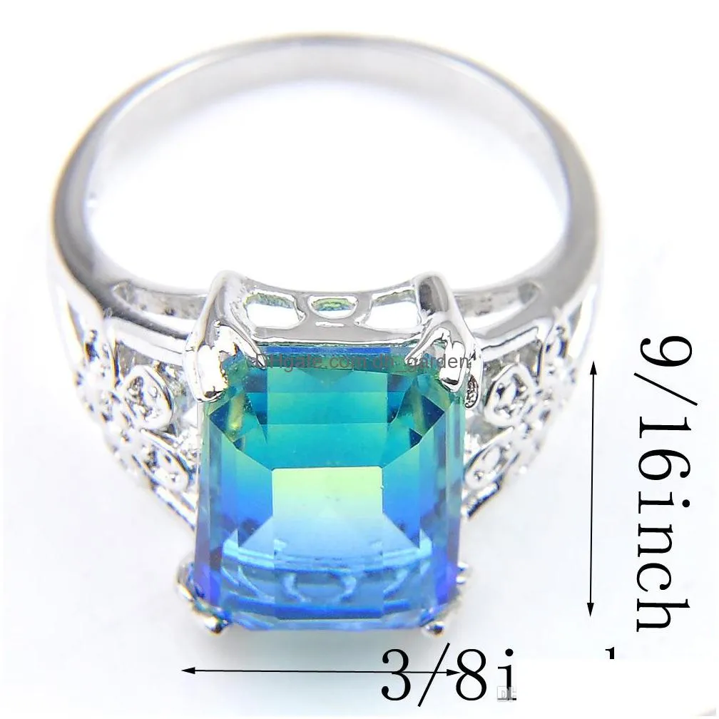 latest style 925 sterling silver plated rings luckyshine 10 pcs lot ocean rectangle blue green bi colored tourmaline gems for women rings