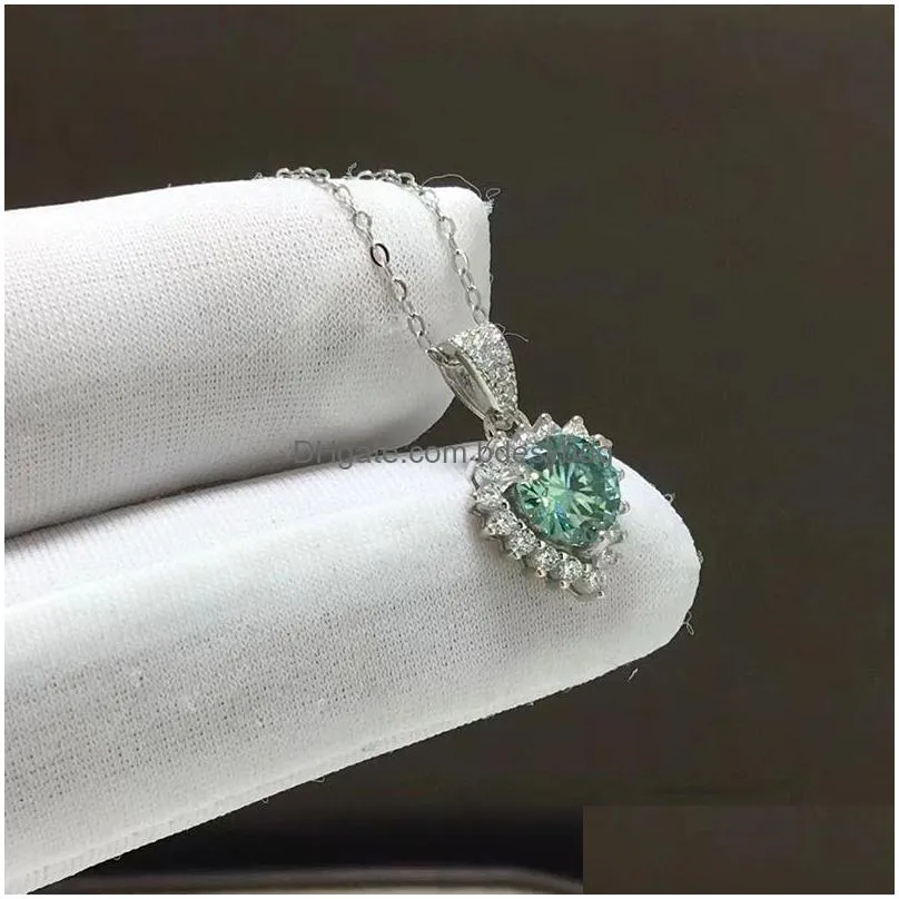 pendant necklaces trendy 925 sterling silver 1ct blue green color vvs1 moissanite necklace women jewelry pass diamond test with gra