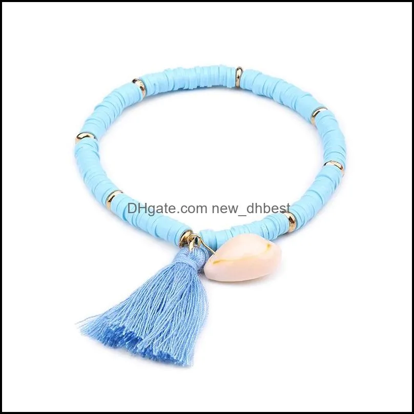  sell colorful tassel and shell charms resin beaded bracelet femme handmade boho bracelet for women diy making jewelry gift summer