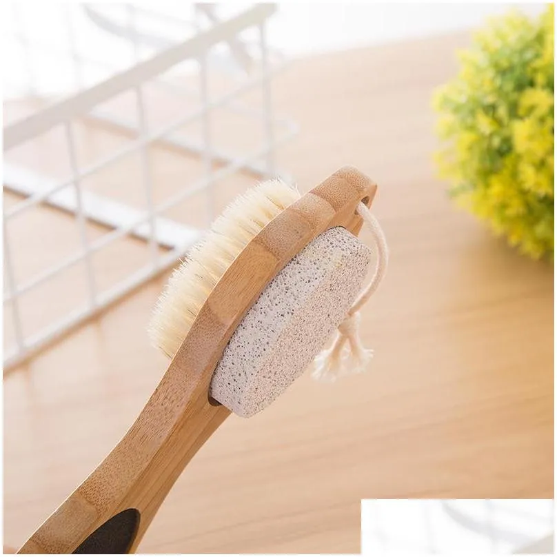 foot brush pumice stone rasp file exfoliating stone bamboo handle pedicure tool 4 in 1 multifunctional foot scrub