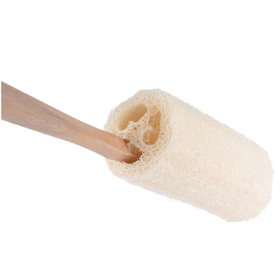 natural loofah bath brush with long wood handle exfoliating dry skin shower body scrubber spa massager