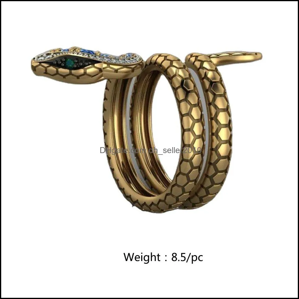 1 piece vintage punk coiled snake ring for women men multicolor cz stones dance party finger rings special girl gifts personality exaggerated spirit