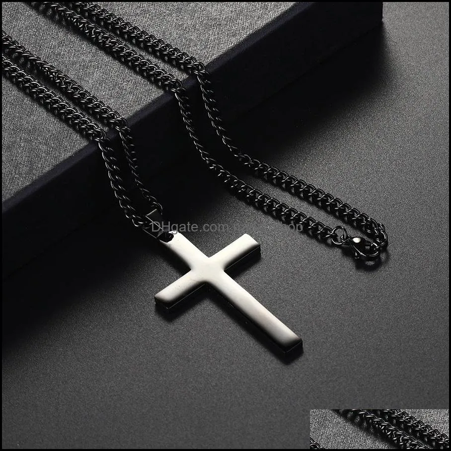 simple classic cross pendant necklaces stainless steel long sweater chain statement jewelry choker necklace for women men