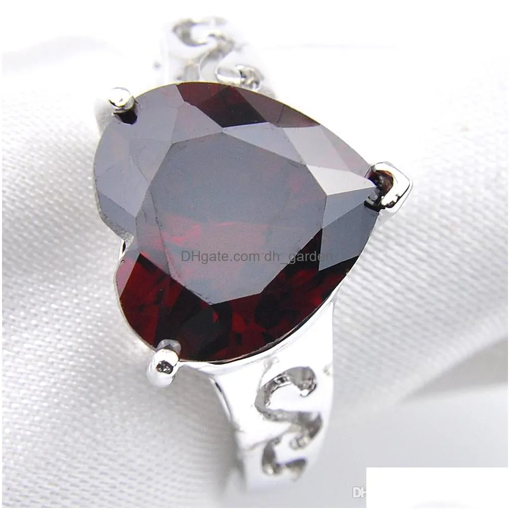 5 pcs lot mothers gift classic cut heart shaped red garnet rings 925 sterling silver plated for women zircon rings jewelry