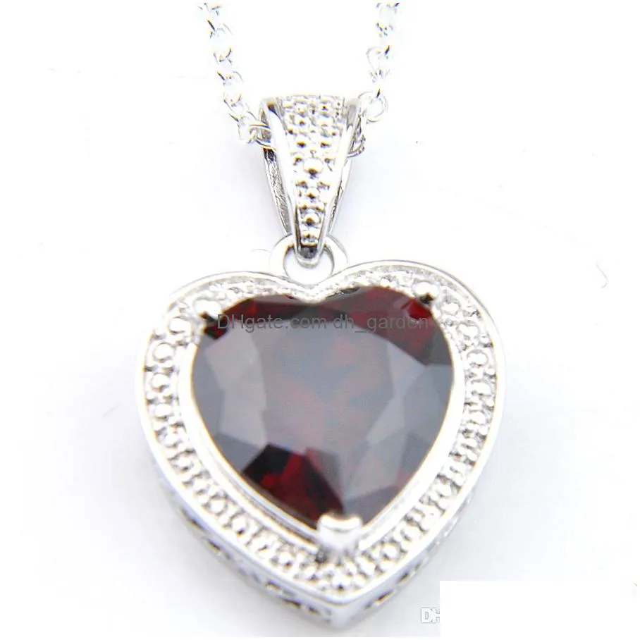 luckyshine jewelry brand heart red garnet gemstone 925 sterling silver necklaces holiday party canada mexico jewelry gift