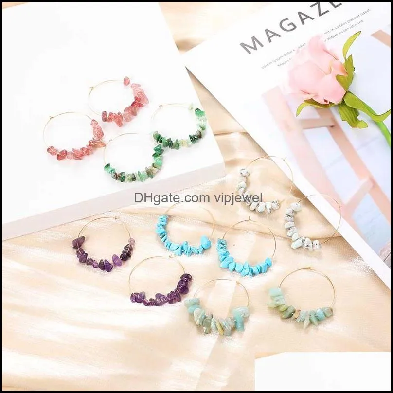 handmade colorful natural stone circle earrings for women bohemian crystal stone drop earings fashion jewelry wedding bridal wholesale