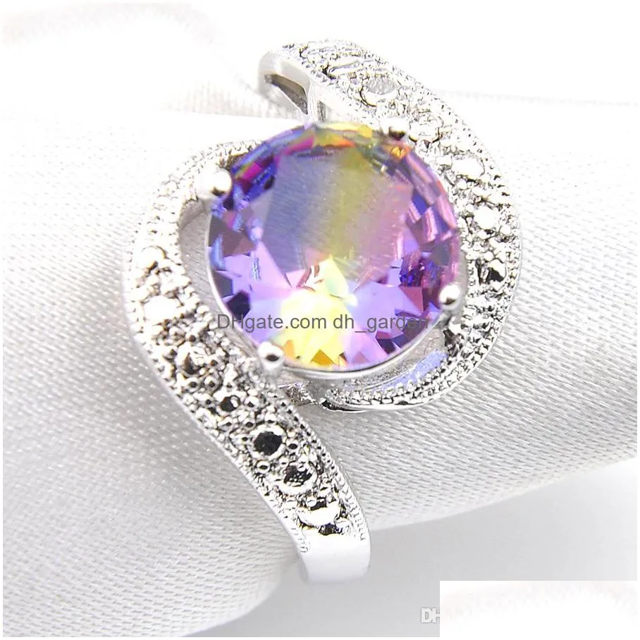  est style rings for woman 925 sterling silver plated round colored tourmaline gems 10 pcs lot fashion charm ring accessory