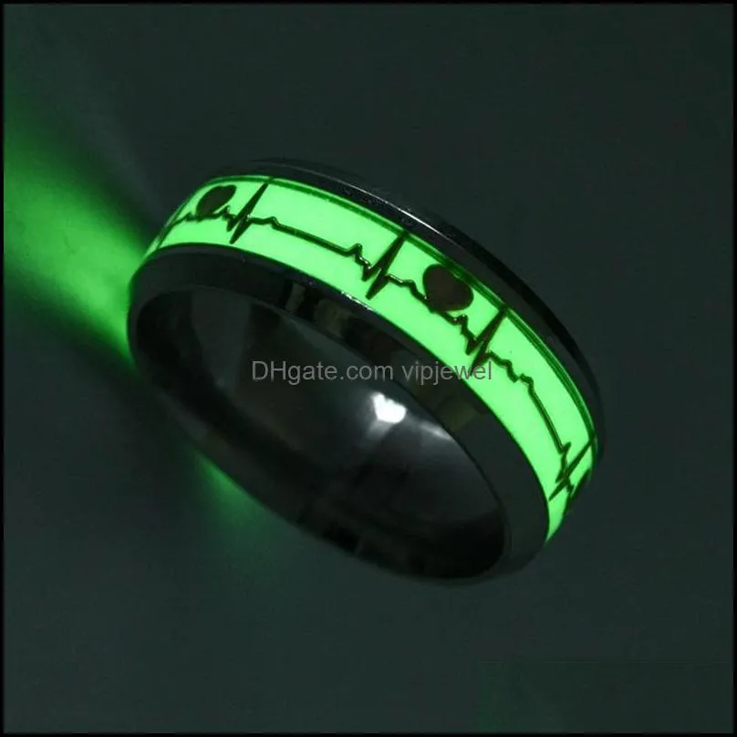 size 613 luminous couple ring black fashion man minimalist stainless steel glowing in the dark jewelry