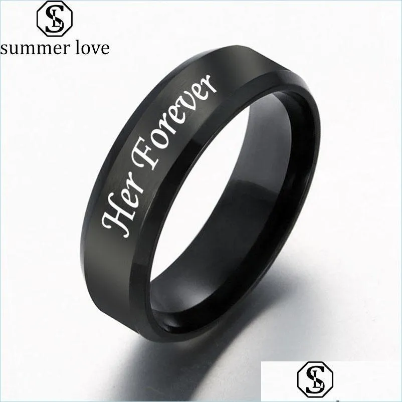  trendy 6mm stainless steel his always her forever couple ring simple wedding engagement lovers rings valentines present
