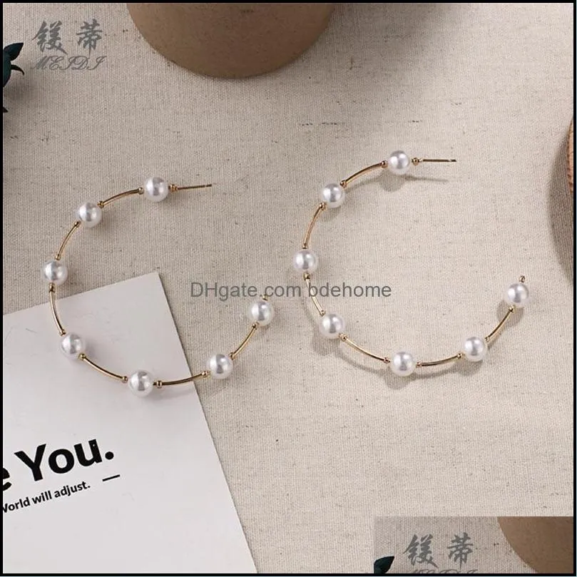 hoop huggie women artificial pearl geometric earrings jewelry gifts 3579 q2