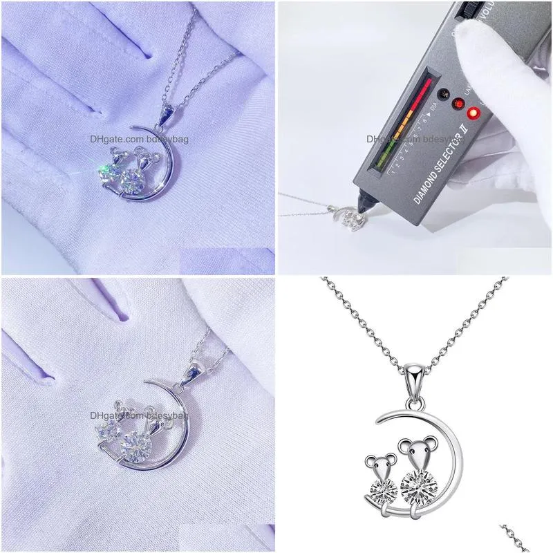 other trendy moon mouse moissanite pendant necklace for women s925 silver jewelry diamond birthday giftother