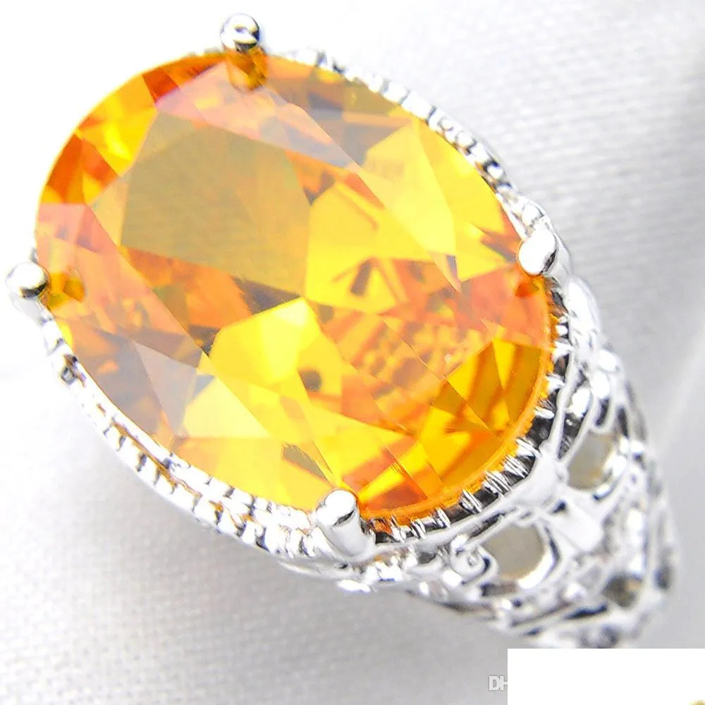 luckyshine family gift gorgeous oval fire citrine solitaire 925 sterling silver rings russia american australia wedding rings for