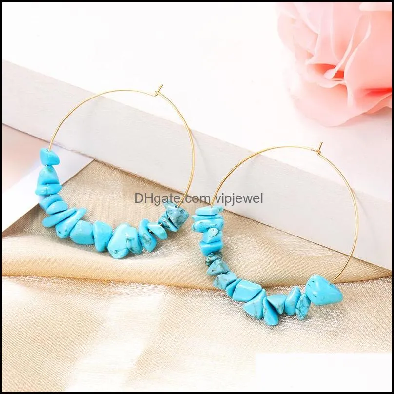  trendy colorful natural stone circle earring for women bohemian creative big circle dangle earrings summer beach jewelry