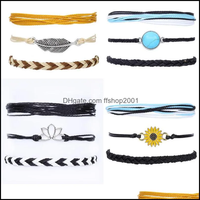 boho string bracelets women adjustable braided waterproof beach anklets for teen girls sunflower bangle set q543fz