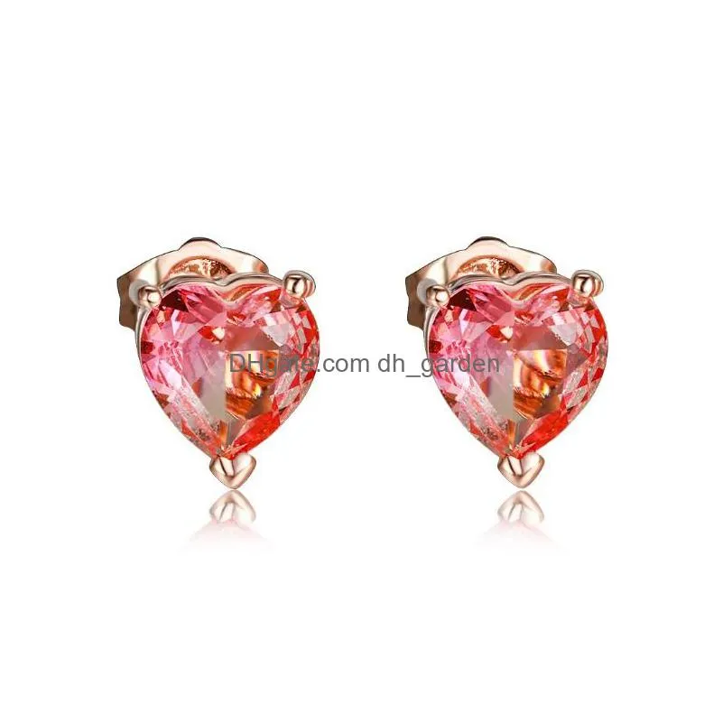 luckyshine for women hypoallergenic stud earrings rose gold heart mixed watermelon tourmaline stud jewelry 2020 