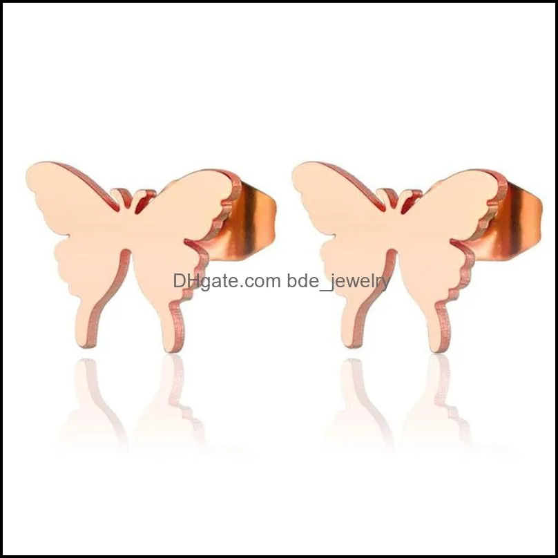 2019 butterfly stainless steel stud earrings for women titanium steel rose gold and silver gold black fashion stud earrings