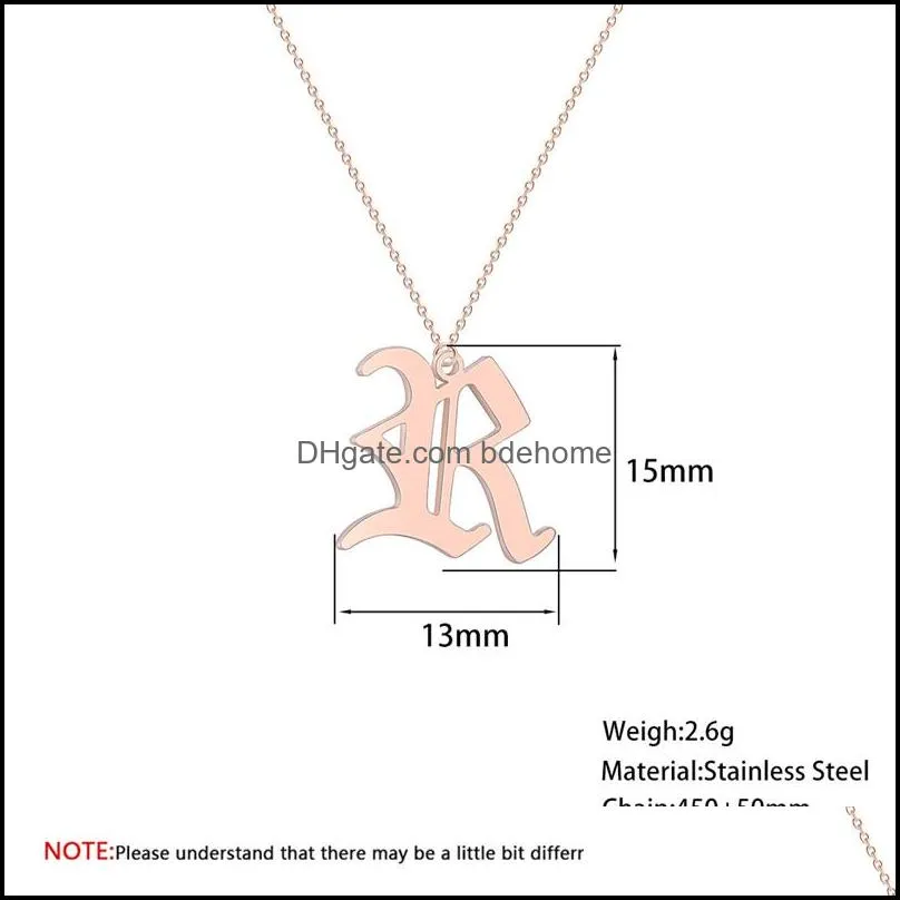 fashion old english alphabet 26 az letter pendant necklace for women stainless steel capital silver gold initial necklace birthday