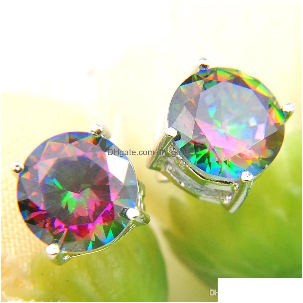 luckyshine holiday jewelry gift classic rainbow mystic topaz gems 925 sterling silver ring stud earrings women jewelry set 