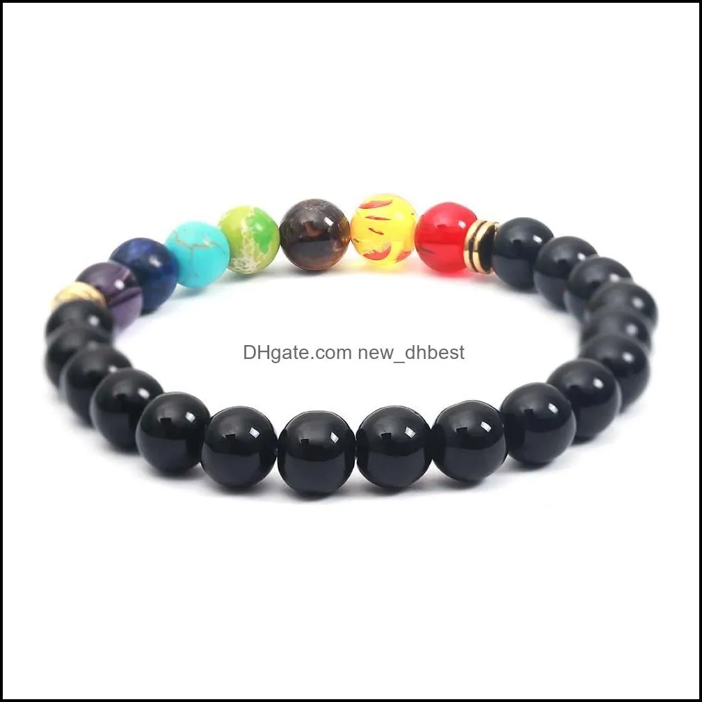 7 chakra bracelet 8mm hematite round beads stretch buddha bracelets energy stone black gallstone yoga bead bracelets for women men