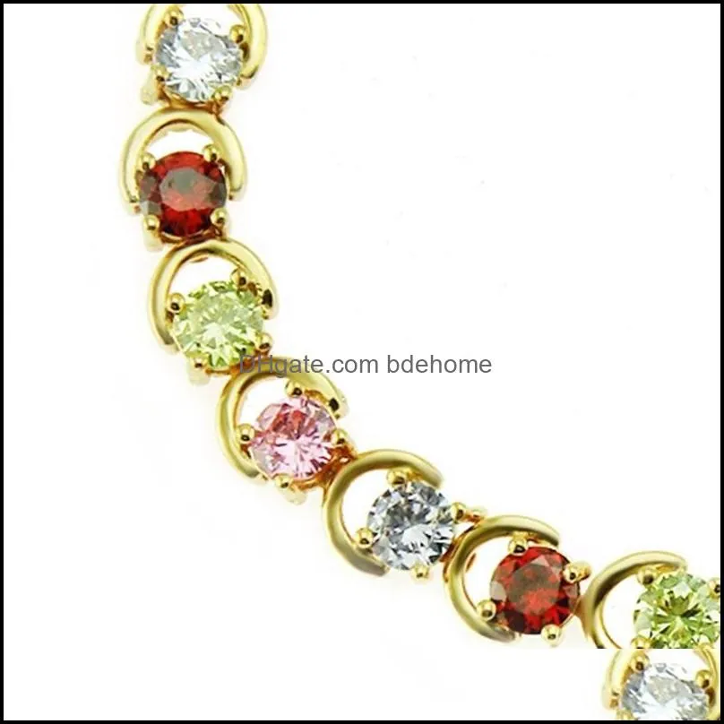 8k gold plated bling mixed color diamond womens tennis chain bracelet full cubic zirconia link chains jewelry gifts for girls 3571 q2