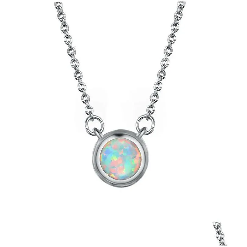 luckyshine 5 pcs top quality round fine blue white opal gemstoe silver pendants womens rose gold charm necklace pendants jewelry