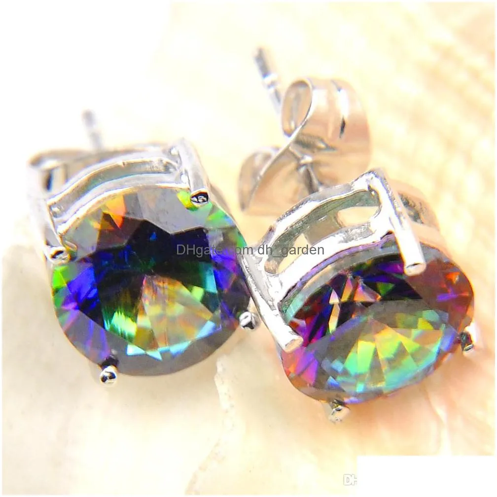 luckyshine fashion selling jewelry round mystic fire topaz silver plated 925 colored cubic zirconia stud earrings unisex e0031