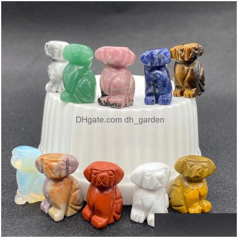 natural quartz stone carving mini dog puppy shape crystal healing decoration animal ornaments crafts 1416mm